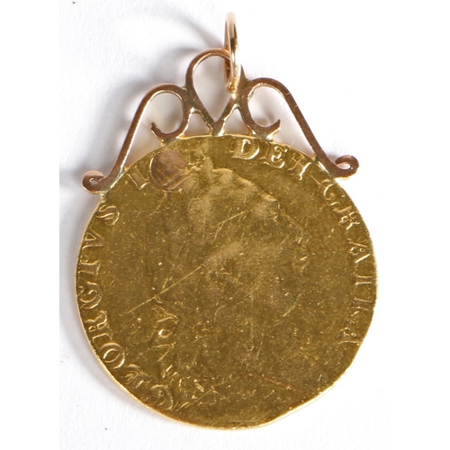 111 - A George III gold guinea pendant, 1791, with scrolled yellow metal pendant mount, 8.6g