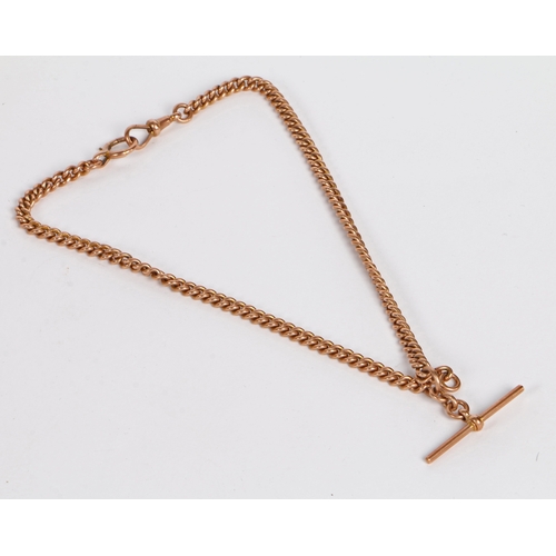 121 - A 9 carat gold pocket watch chain, with clip ends and central T bar, 39cm long, 37.5g