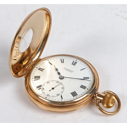 125 - An Edward VII 9ct gold half hunter pocket watch, the white enamel dial with Roman numerals, outer mi... 