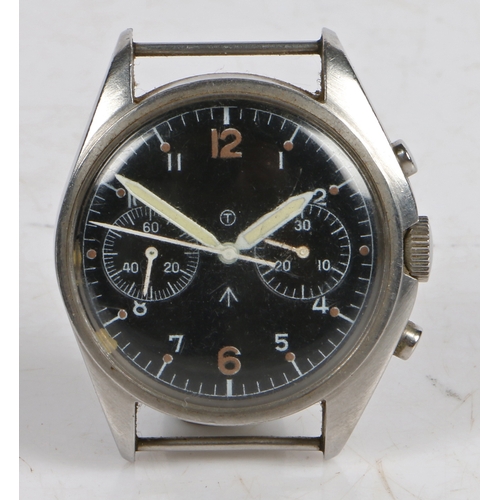 146 - A Hamilton military chronograph wristwatch, the black dial with military broad arrow and capital T, ... 