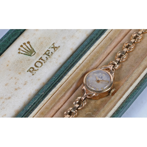 173 - A Rolex 9 carat gold ladies wristwatch, the signed silver dial with Arabic markers, manual wound, th... 