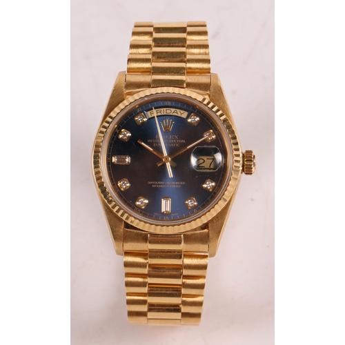 182 - A Rolex Oyster Perpetual Day-Date 18 carat gold gentleman's wristwatch, model no. 18038, case no. 86... 