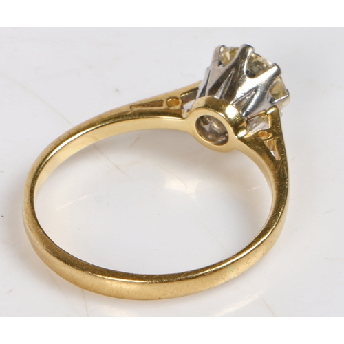 7 - An 18 carat gold solitaire ring, the round brilliant cut diamond at approximately 1ct. ring size P, ... 