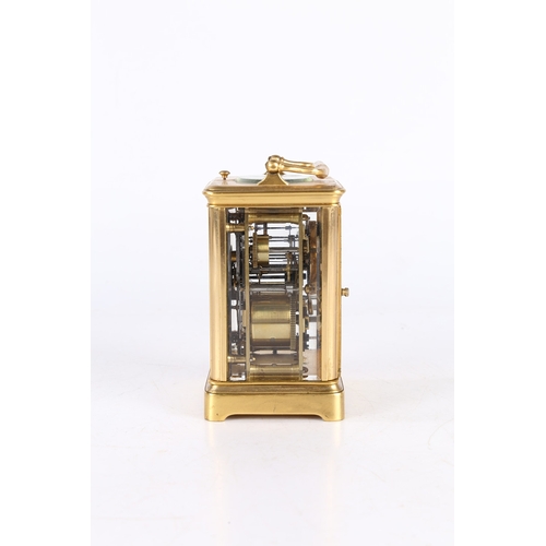 109 - A 19TH CENTURY BRASS REPEATING CARRIAGE CLOCK, PROBABLY FRENCH. A 19th century brass repeating carri... 