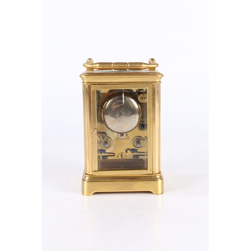 109 - A 19TH CENTURY BRASS REPEATING CARRIAGE CLOCK, PROBABLY FRENCH. A 19th century brass repeating carri... 