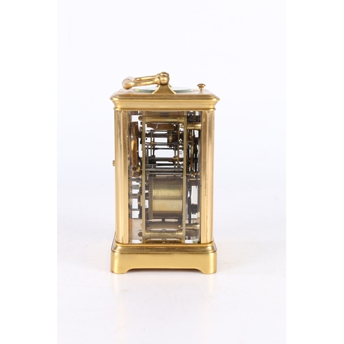 109 - A 19TH CENTURY BRASS REPEATING CARRIAGE CLOCK, PROBABLY FRENCH. A 19th century brass repeating carri... 