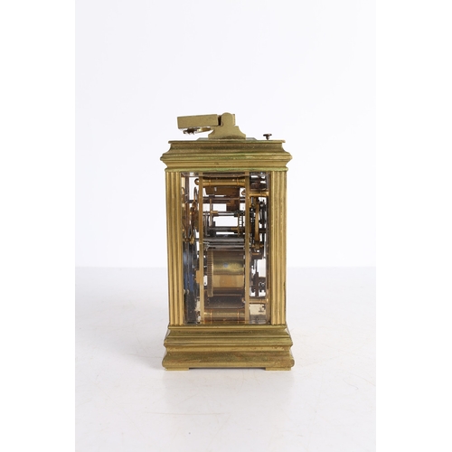 111 - A LATE 19TH CENTURY BRASS CASED REPEATING CARRIAGE CLOCK. A Late 19th century brass cased repeating ... 