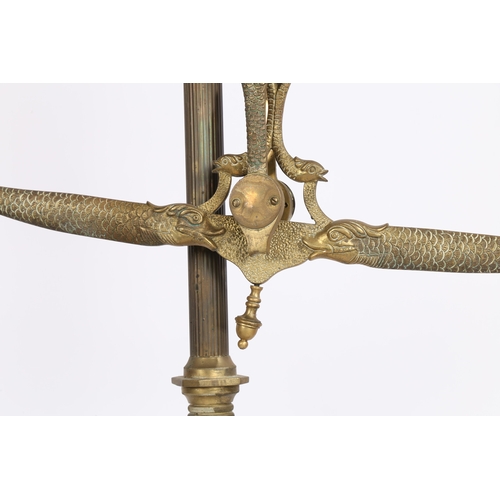 124 - A LARGE PAIR OF 19TH/20TH CENTURY BRASS SCALES. A large pair of 19th/20th century brass scales, the ... 