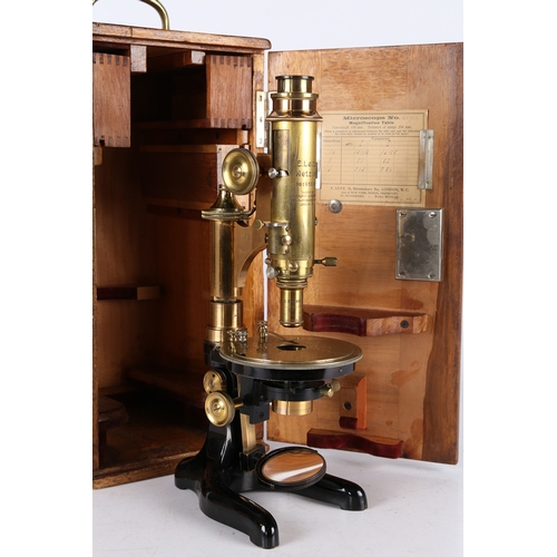 127 - A LEITZ WETZLER 165904 MICROSCOPE. A Leitz Wetzler 165904 microscope, brass mounted with black lacqu... 