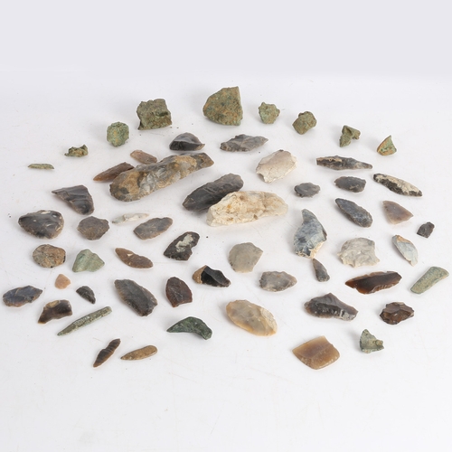 13 - A COLLECTION OF STONE AGE WORKED FLINTS, SUFFOLK FINDS. One with a label stating ICKLINGHAM Suffolk,... 