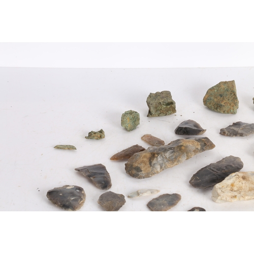 13 - A COLLECTION OF STONE AGE WORKED FLINTS, SUFFOLK FINDS. One with a label stating ICKLINGHAM Suffolk,... 