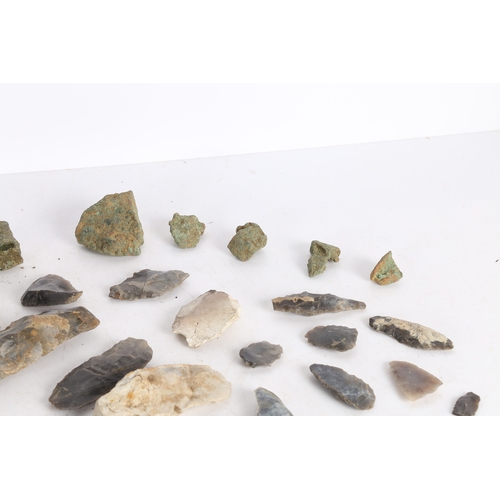 13 - A COLLECTION OF STONE AGE WORKED FLINTS, SUFFOLK FINDS. One with a label stating ICKLINGHAM Suffolk,... 