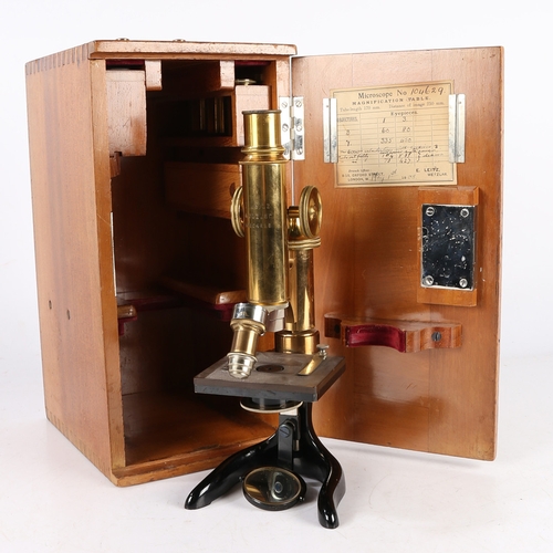 134 - A E LEITZ WETZLAR NO104629 MICROSCOPE. A E Leitz Wetzlar No104629 microscope, brass and black lacque... 