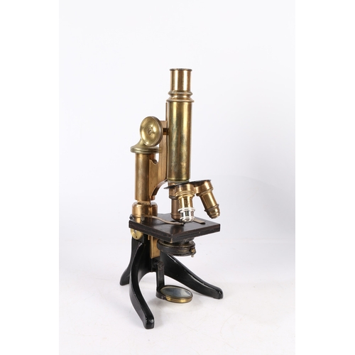 136 - A E LEITZ MICROSCOPE. A E Leitz microscope, brass and black lacquered, housed within a fitted case 3... 