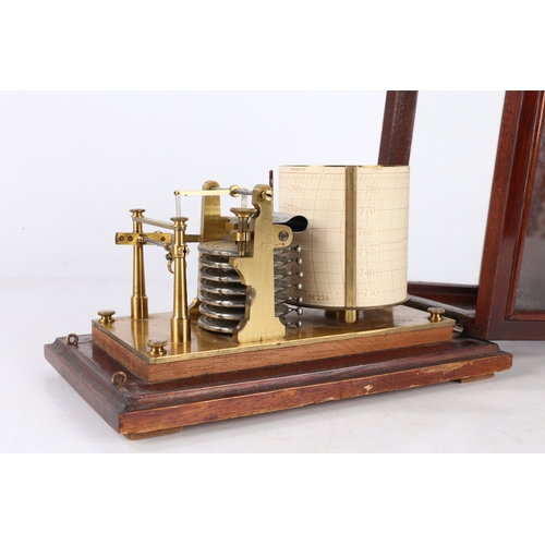 137 - A 20TH CENTURY FRENCH BAROGRAPH. A 20th century French barograph, housed within a  mahogany case wit... 