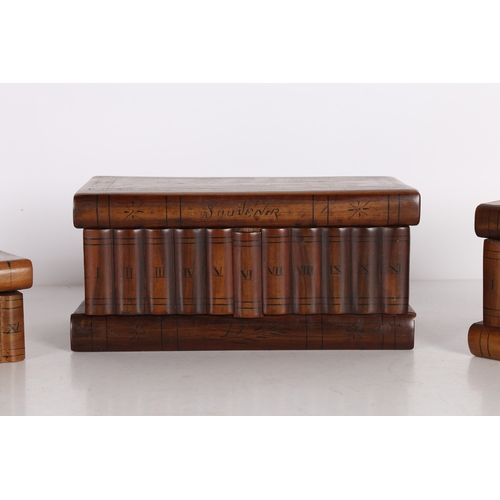 142 - THREE EARLY 20TH CENTURY ITALIAN SORRENTO WARE OLIVE WOOD BOXES. Three early 20th century Italian So... 