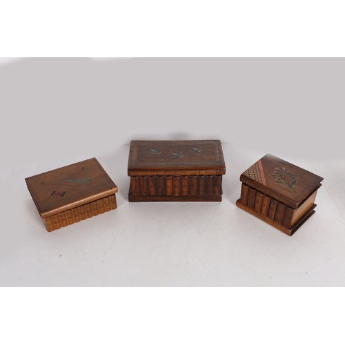 142 - THREE EARLY 20TH CENTURY ITALIAN SORRENTO WARE OLIVE WOOD BOXES. Three early 20th century Italian So... 