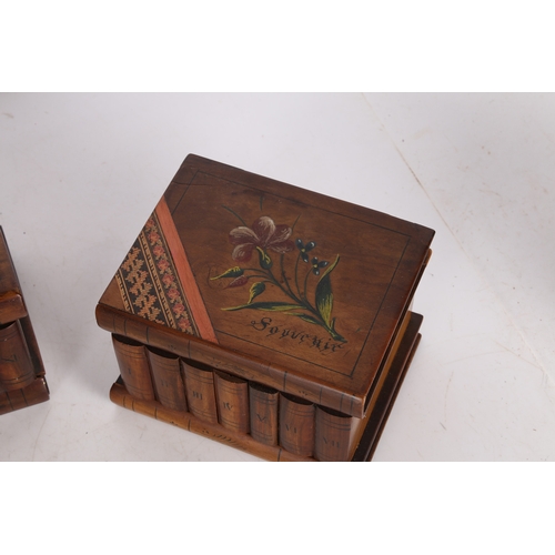 142 - THREE EARLY 20TH CENTURY ITALIAN SORRENTO WARE OLIVE WOOD BOXES. Three early 20th century Italian So... 