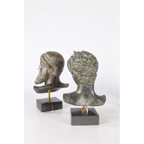 15 - AFTER THE ANTIQUE. To include two bronze affect busts copied from the Hellenistic period, a stating ... 