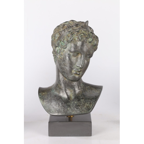 15 - AFTER THE ANTIQUE. To include two bronze affect busts copied from the Hellenistic period, a stating ... 