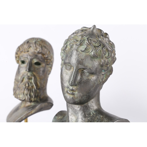 15 - AFTER THE ANTIQUE. To include two bronze affect busts copied from the Hellenistic period, a stating ... 