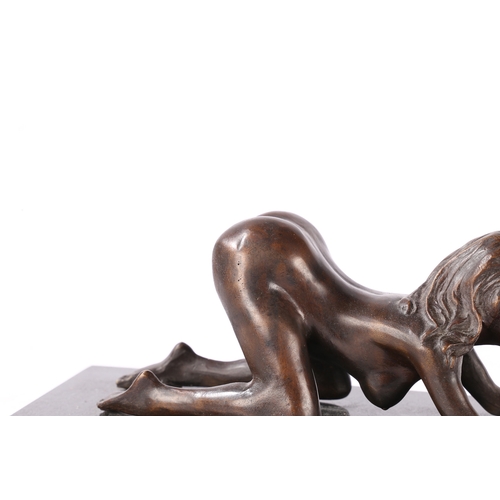 157 - A BRONZE STUDY OF LADY. A bronze study of lady, 20th century set on a black marble plinth, 29cm wide... 