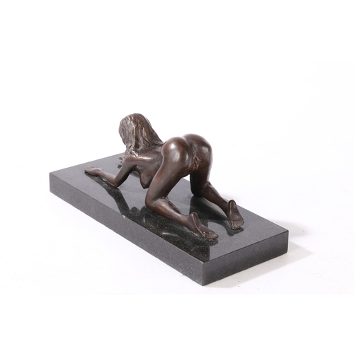 157 - A BRONZE STUDY OF LADY. A bronze study of lady, 20th century set on a black marble plinth, 29cm wide... 