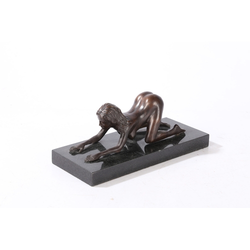 157 - A BRONZE STUDY OF LADY. A bronze study of lady, 20th century set on a black marble plinth, 29cm wide... 