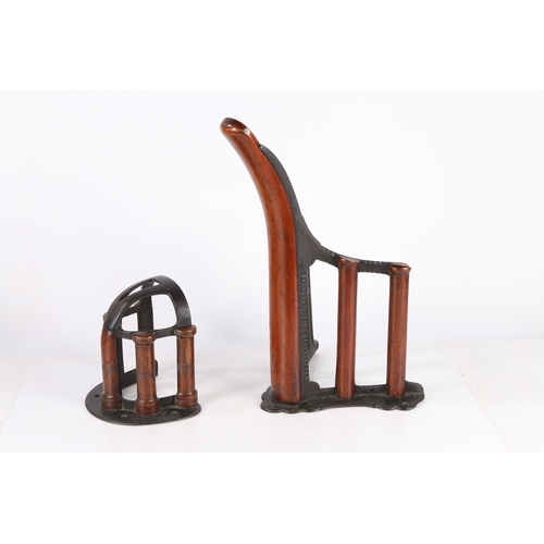 158 - TWO LATE VICTORIAN MUSGARVE OF BELFAST TEAK AND CAST IRON SADDLE RACK AND HARNESS RACK. Two Late Vic... 