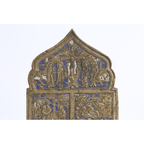 171 - A 19TH CENTURY RUSSIAN ORTHODOX BRONZE AND ENAMELED ICON. A 19th century Russian orthodox bronze and... 