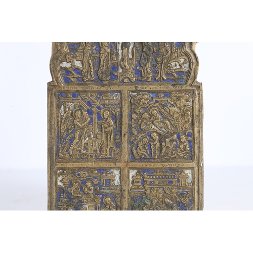 171 - A 19TH CENTURY RUSSIAN ORTHODOX BRONZE AND ENAMELED ICON. A 19th century Russian orthodox bronze and... 