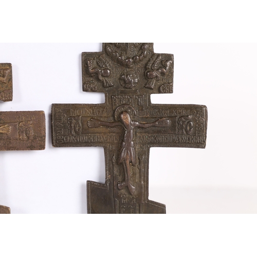 172 - TWO 19TH CENTURY RUSSIAN ORTHODOX BRONZE ICONS. Two 19th century Russian orthodox bronze icons, depi... 