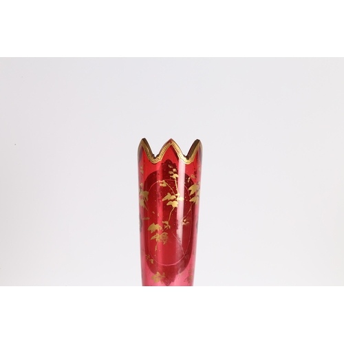 175 - A 19TH CENTURY BOHEMIAN RUBY GLASS VASE. A 19th century Bohemian ruby glass vase, decorated with a p... 