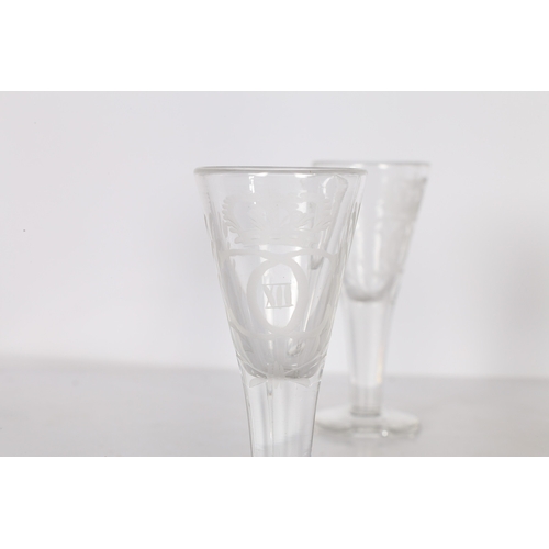 176 - A SET OF SIX SPIRIT GLASSES ENGRAVED WITH CHARLES XII OF SWEDEN MONOGRAM (6). These glasses were sup... 