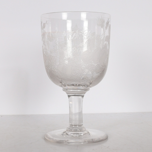 177 - AN EDWARDIAN ACID ETCHED GLASS GOBLET, CIRCA 1905. One side showing Berkely Lodge, the other reading... 