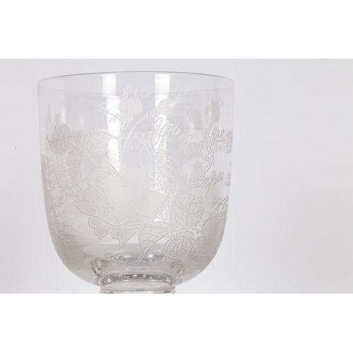 177 - AN EDWARDIAN ACID ETCHED GLASS GOBLET, CIRCA 1905. One side showing Berkely Lodge, the other reading... 