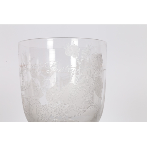 177 - AN EDWARDIAN ACID ETCHED GLASS GOBLET, CIRCA 1905. One side showing Berkely Lodge, the other reading... 