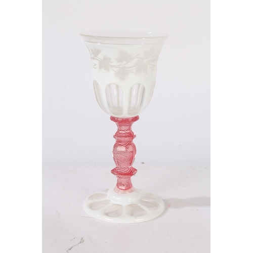 181 - A MID 19TH CENTURY AUSTRIAN BOHEMIAN GLASS GOBLET, CIRCA 1840-50. Having a white overlaid bowl with ... 