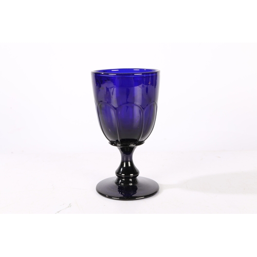 182 - AN EARLY TO MID 19TH CENTURY ABSOLOM BLUE GLASS GOBLET BY ANN DYBALL OF GREAT YARMOUTH CIRCA 1830. W... 