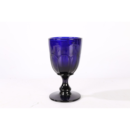 182 - AN EARLY TO MID 19TH CENTURY ABSOLOM BLUE GLASS GOBLET BY ANN DYBALL OF GREAT YARMOUTH CIRCA 1830. W... 