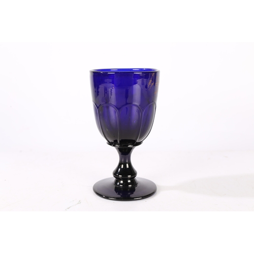 182 - AN EARLY TO MID 19TH CENTURY ABSOLOM BLUE GLASS GOBLET BY ANN DYBALL OF GREAT YARMOUTH CIRCA 1830. W... 