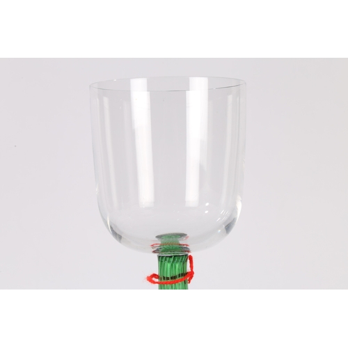 185 - A 19TH CENTURY FRENCH GLASS CHALICE, CIRCA 1870. Having clear glass bowl raised on conical green gla... 