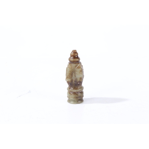 2 - A ORIENTAL JADE CARVING. Oriental jade carving, the stepped top section with hole above four carved ... 