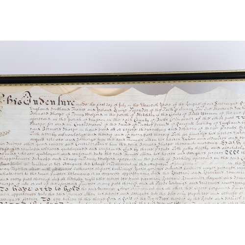 62 - A WILLIAM III LINCOLNSHIRE VELLUM INDENTURE, CIRCA 1700. This indenture on the first day in July in ... 