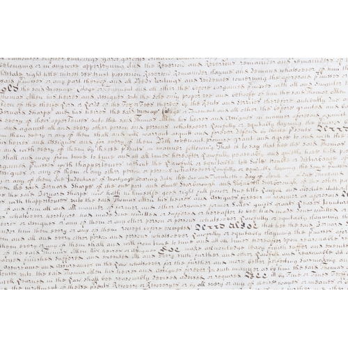 62 - A WILLIAM III LINCOLNSHIRE VELLUM INDENTURE, CIRCA 1700. This indenture on the first day in July in ... 