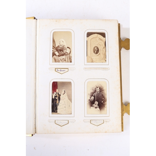 63 - A GOOD VICTORIAN CARTE DE VISITE PHOTOGRAPH ALBUM. The album with a purple tooled binding containing... 