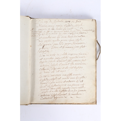 71 - AN INTERESTING MID 18TH CENTURY FRENCH FAMILY DIARY FOR THE RAVIART FAMILY. An Interesting mid 18th ... 