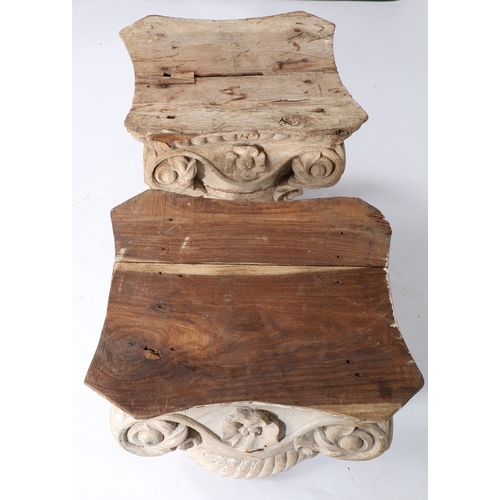 111 - A PAIR OF CARVED OAK CORINTHIAN COLUMN CAPITALS. with acanthus leaf, scroll and rope twist carved de... 