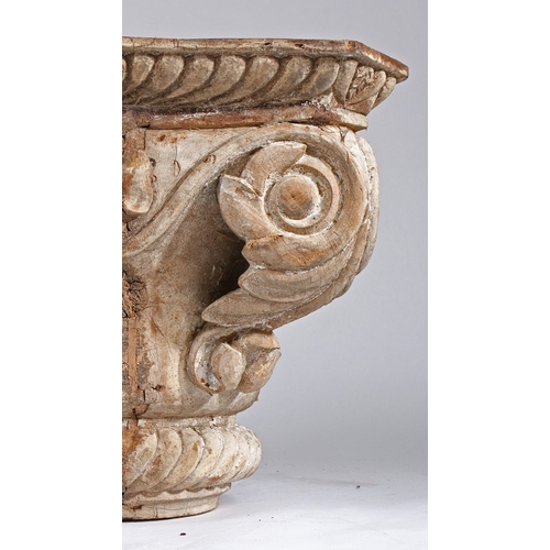 111 - A PAIR OF CARVED OAK CORINTHIAN COLUMN CAPITALS. with acanthus leaf, scroll and rope twist carved de... 