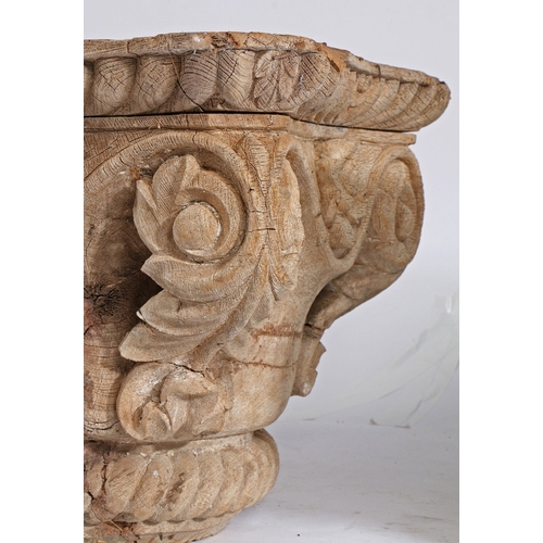 111 - A PAIR OF CARVED OAK CORINTHIAN COLUMN CAPITALS. with acanthus leaf, scroll and rope twist carved de... 